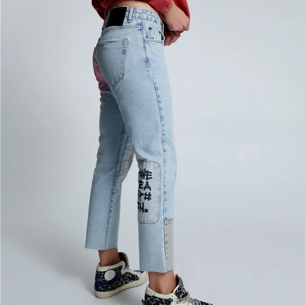 One Teaspoon Blue Graffiti Straight Leg Jeans Size 18 - Picture 5 of 16